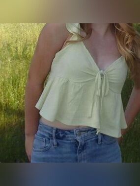 Pacsun Light Green Ruffle Tie-Front Women's Tank Top